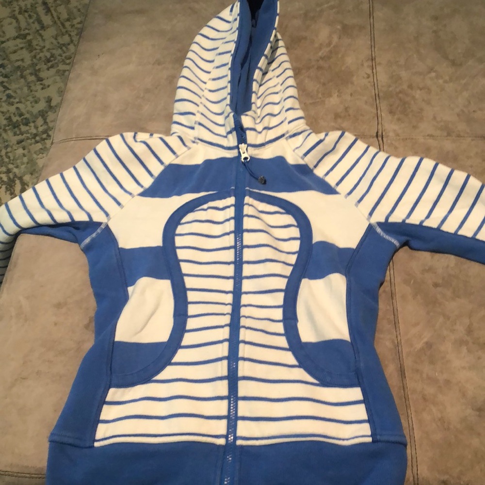 lululemon athletica Blue and White Striped Hoodie